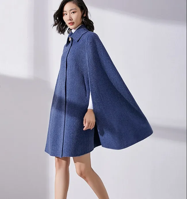 A-Line Cloak Waist Belt Wool Cape Coat Jacket Buttons 3622