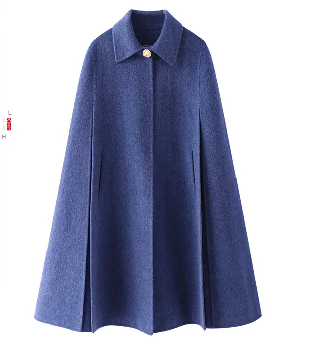 A-Line Cloak Waist Belt Wool Cape Coat Jacket Buttons 3622