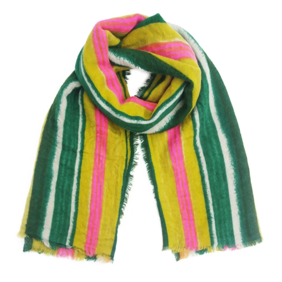 AKA Pink Green Yellow Striped Knit Scarf Women