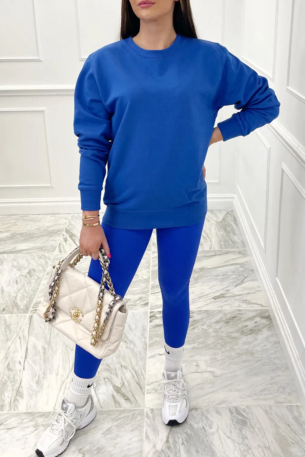 Amber blue round neck essential sweater