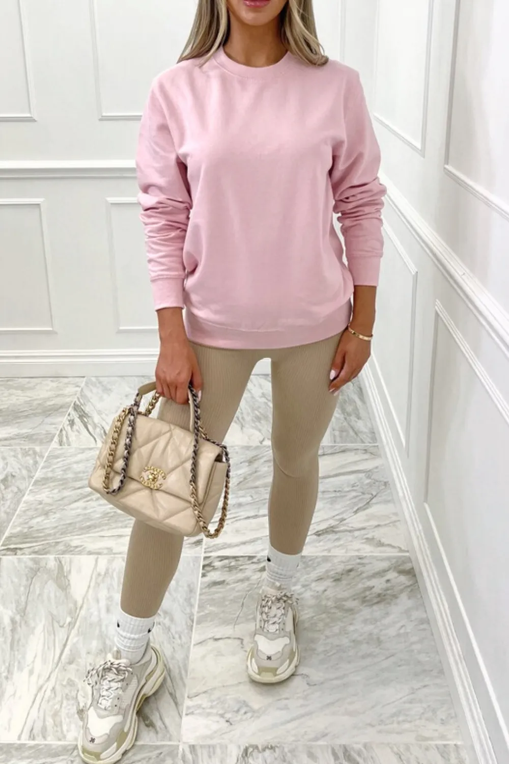 Amber light pink round neck essential sweater