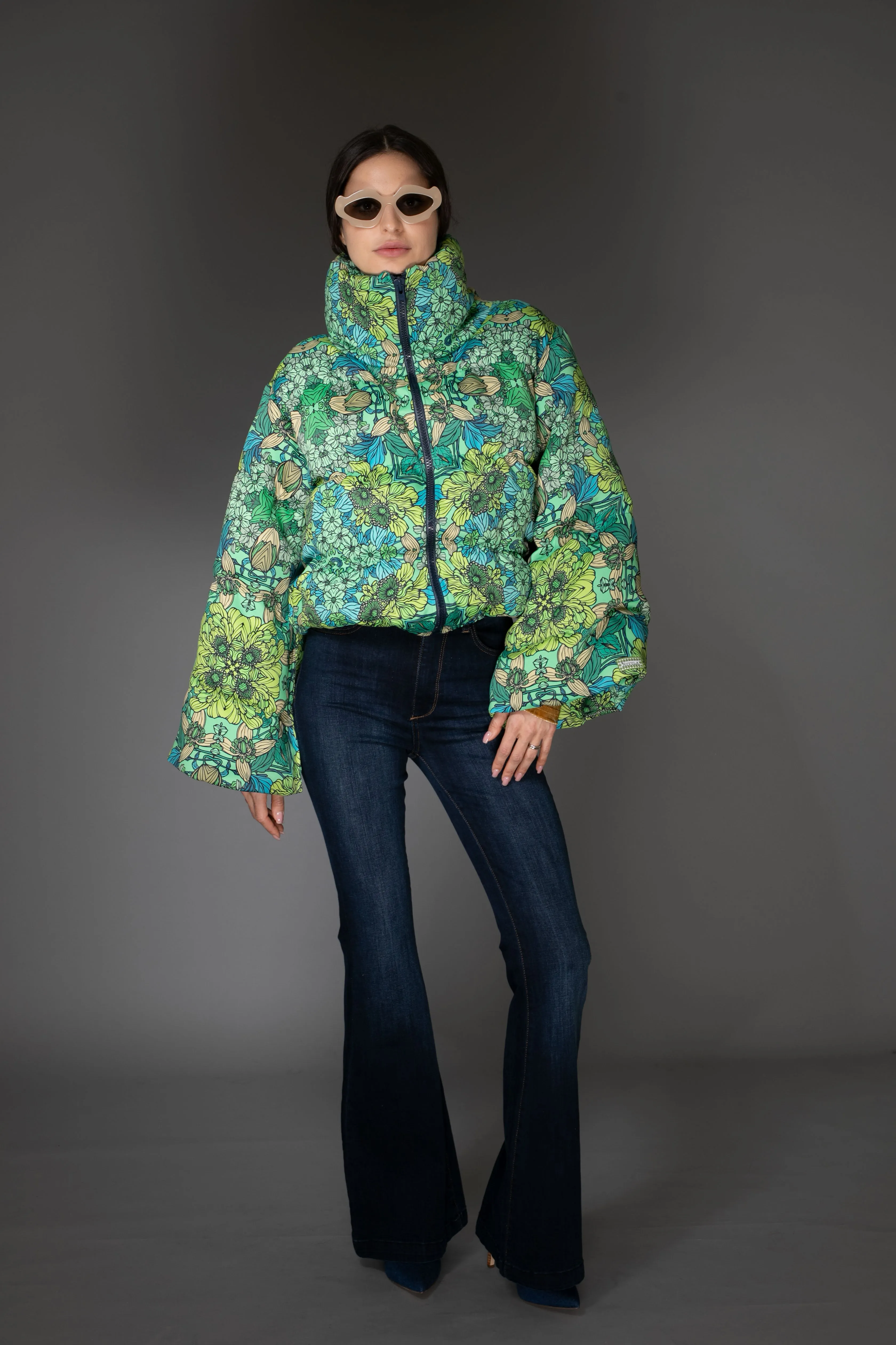 AW Jacket - Mint Green Floral Printed Puffer