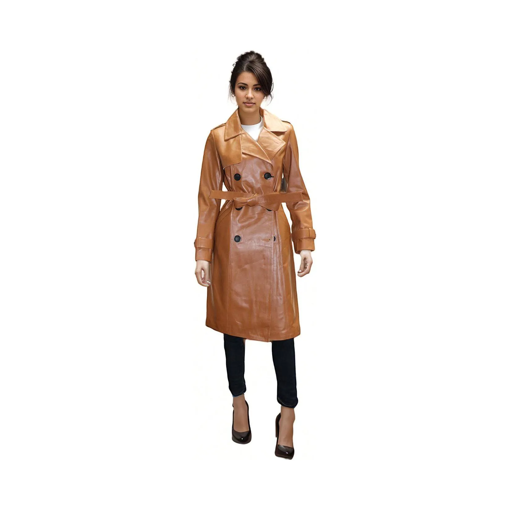 Barya New York Women's Genuine Leather Trench Coat