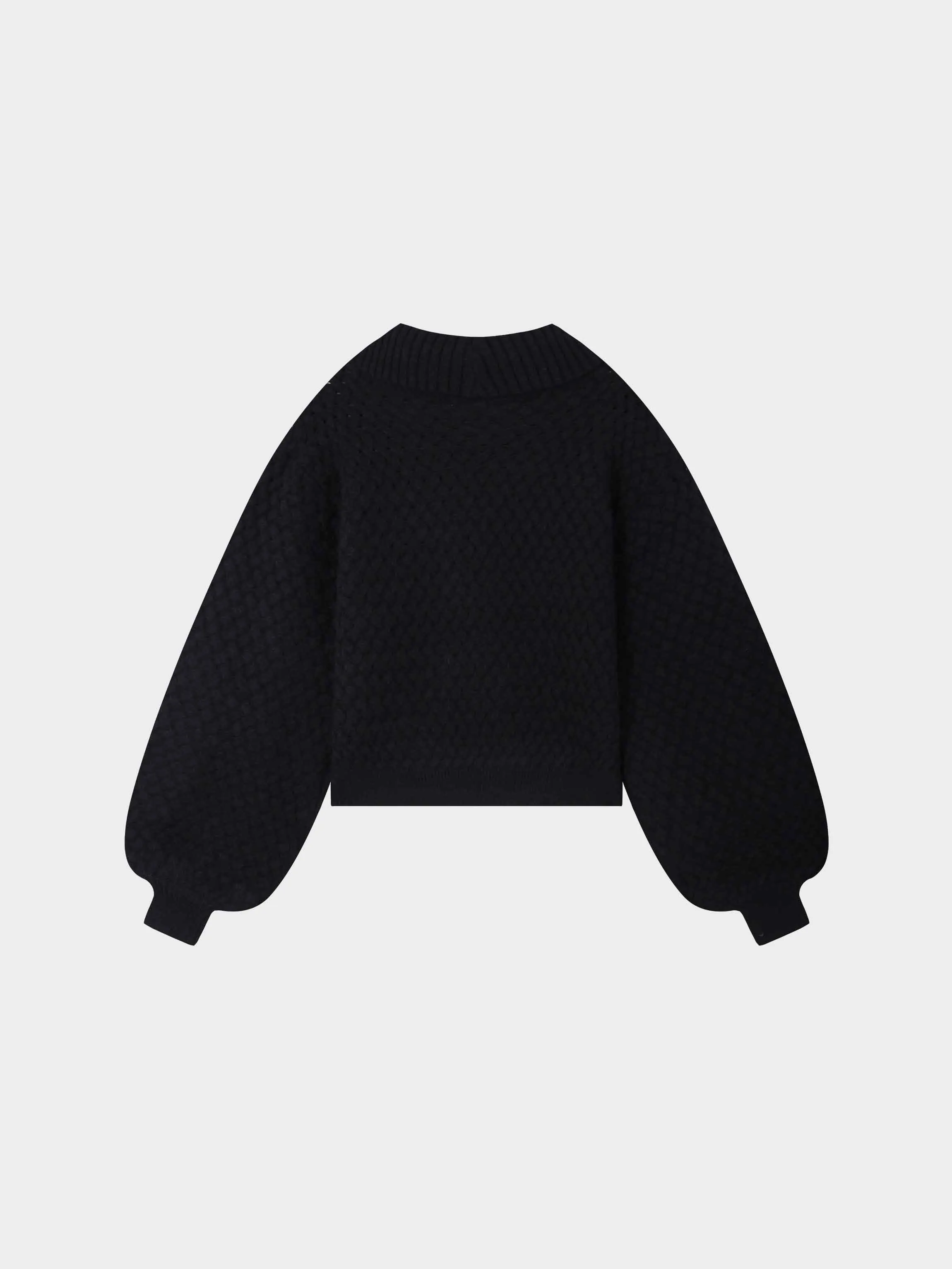 Basketweave Turtleneck Sweater-Black