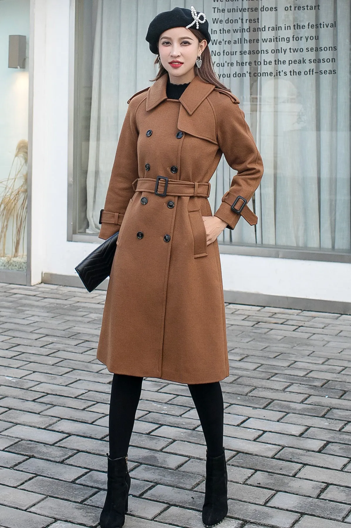 Belted Long Wool Coat Women C2585