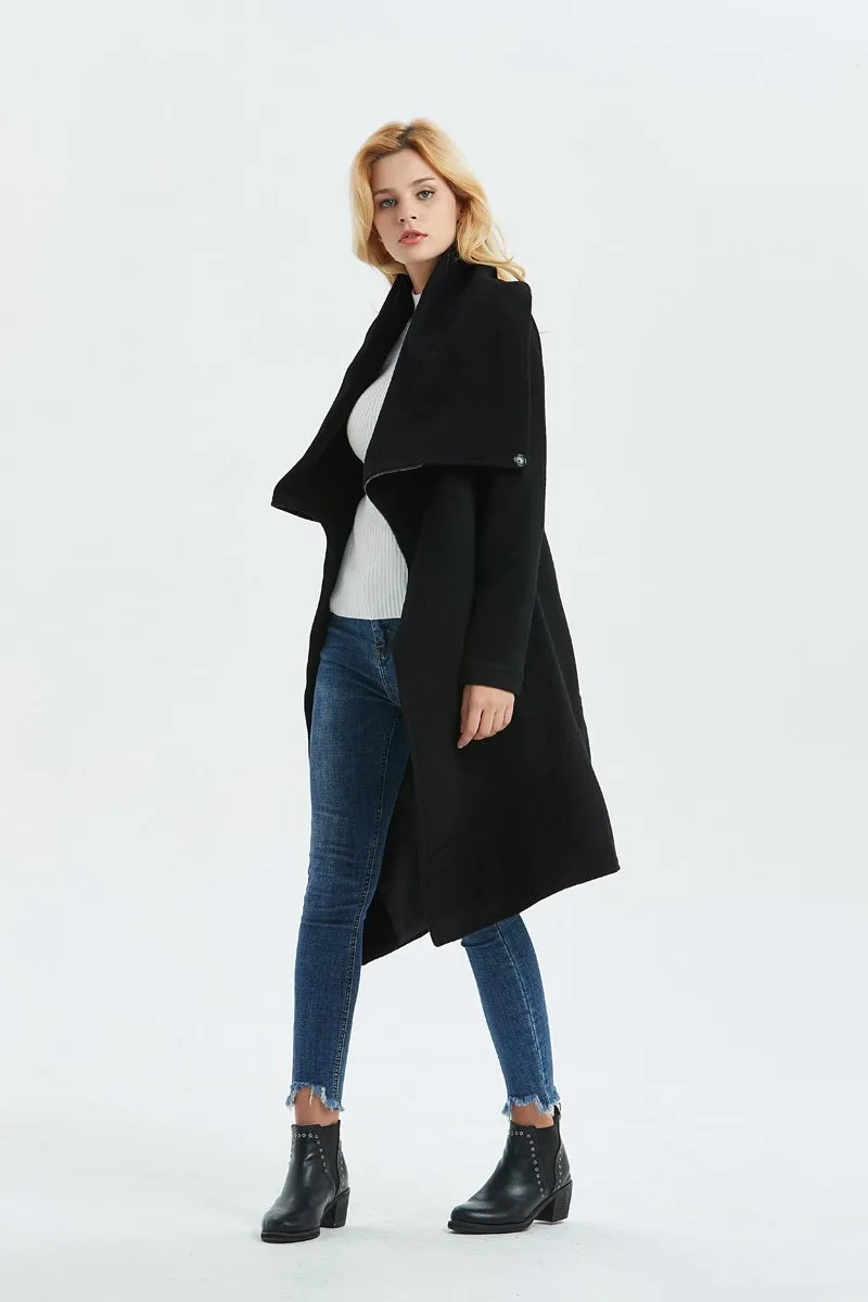 Black Asymmetrical Warm Wool Coat C1327