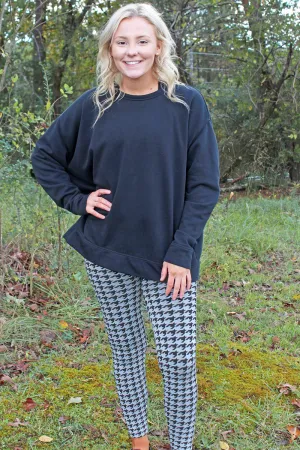 Black Houndstooth Fleece Lined Leggings