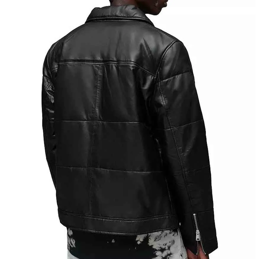 Black Leather Puffer Jacket