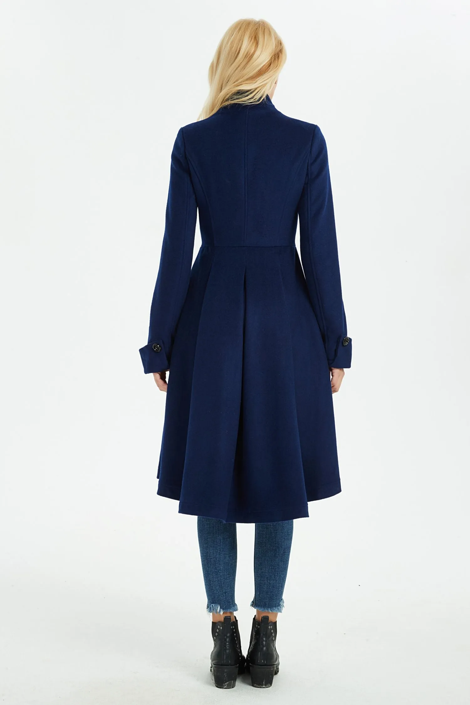 blue warm asymmetrical wool coat with pockets C1371