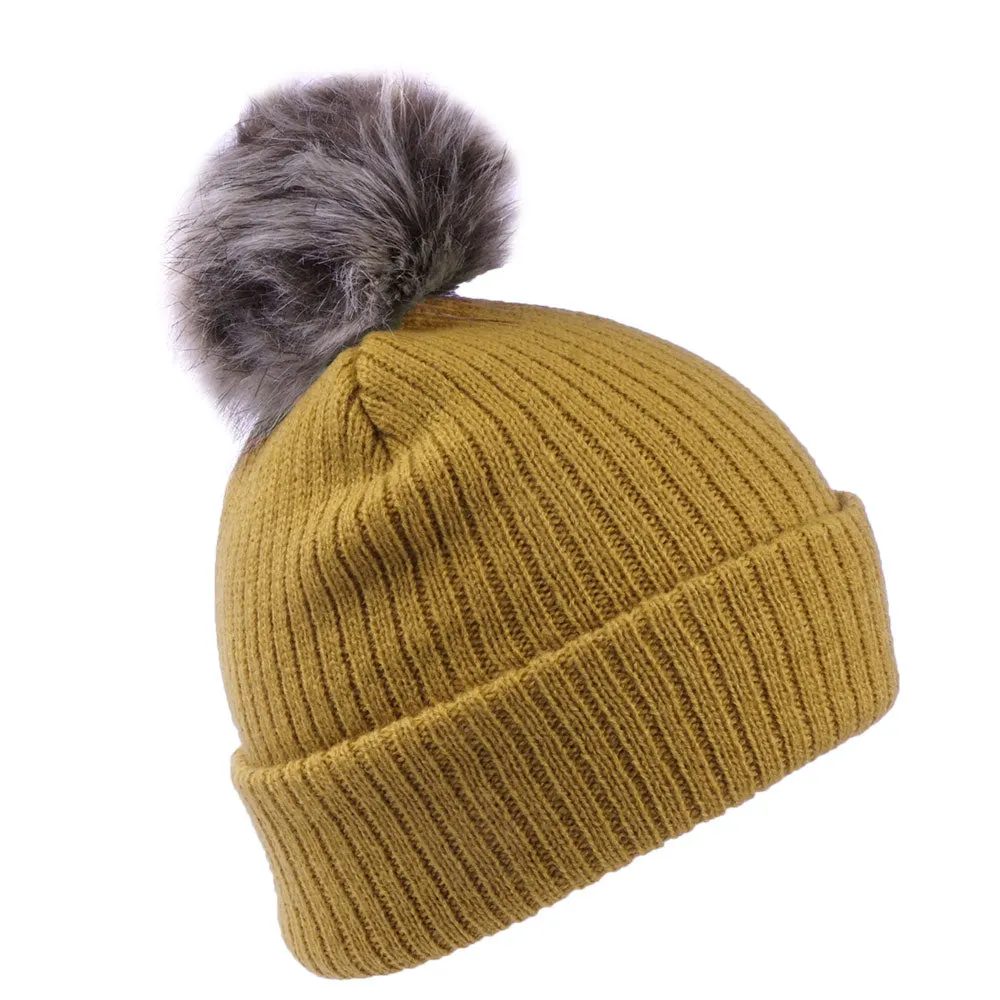 Brixton Hats Alison Faux Fur Pom Bobble Hat - Tan