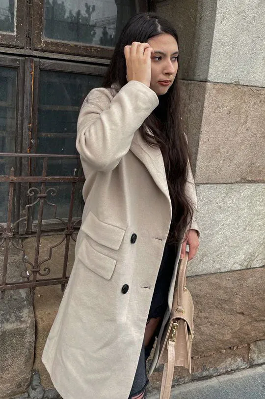 Casual Oversized Beige Wool Coat C3138