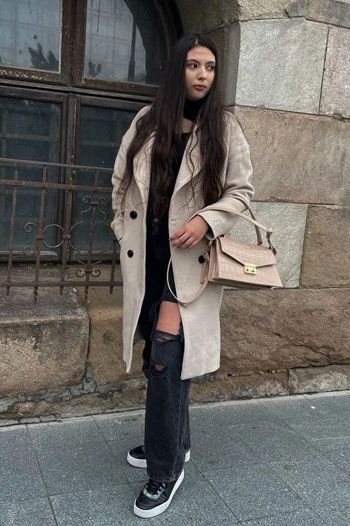 Casual Oversized Beige Wool Coat C3138