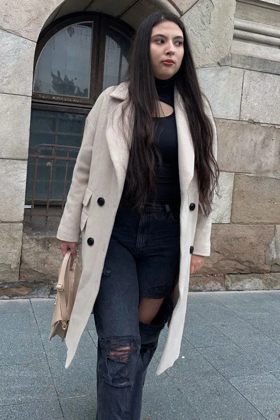 Casual Oversized Beige Wool Coat C3138