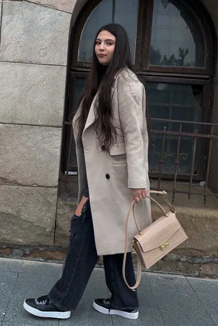 Casual Oversized Beige Wool Coat C3138