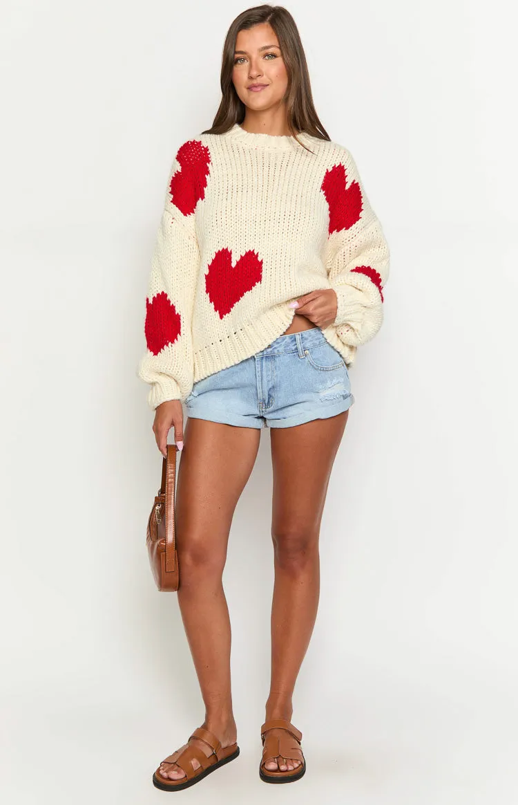 Chandi Cream Heart Chunky Knit Sweater