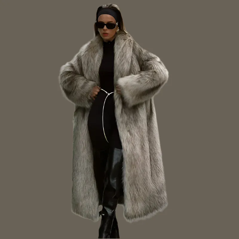 Classy Long Faux Fur Fluffy long trench coat