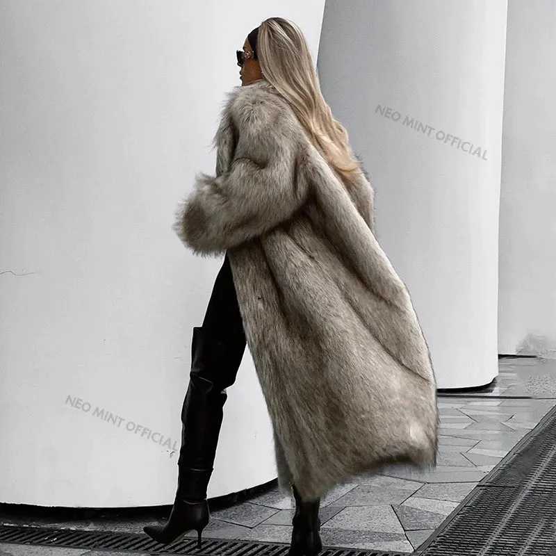 Classy Long Faux Fur Fluffy long trench coat