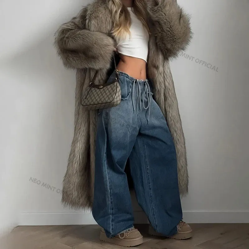 Classy Long Faux Fur Fluffy long trench coat