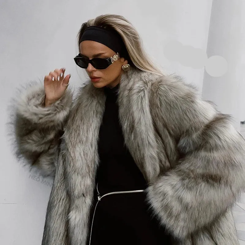 Classy Long Faux Fur Fluffy long trench coat