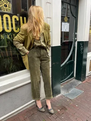 Corduroy green pants.