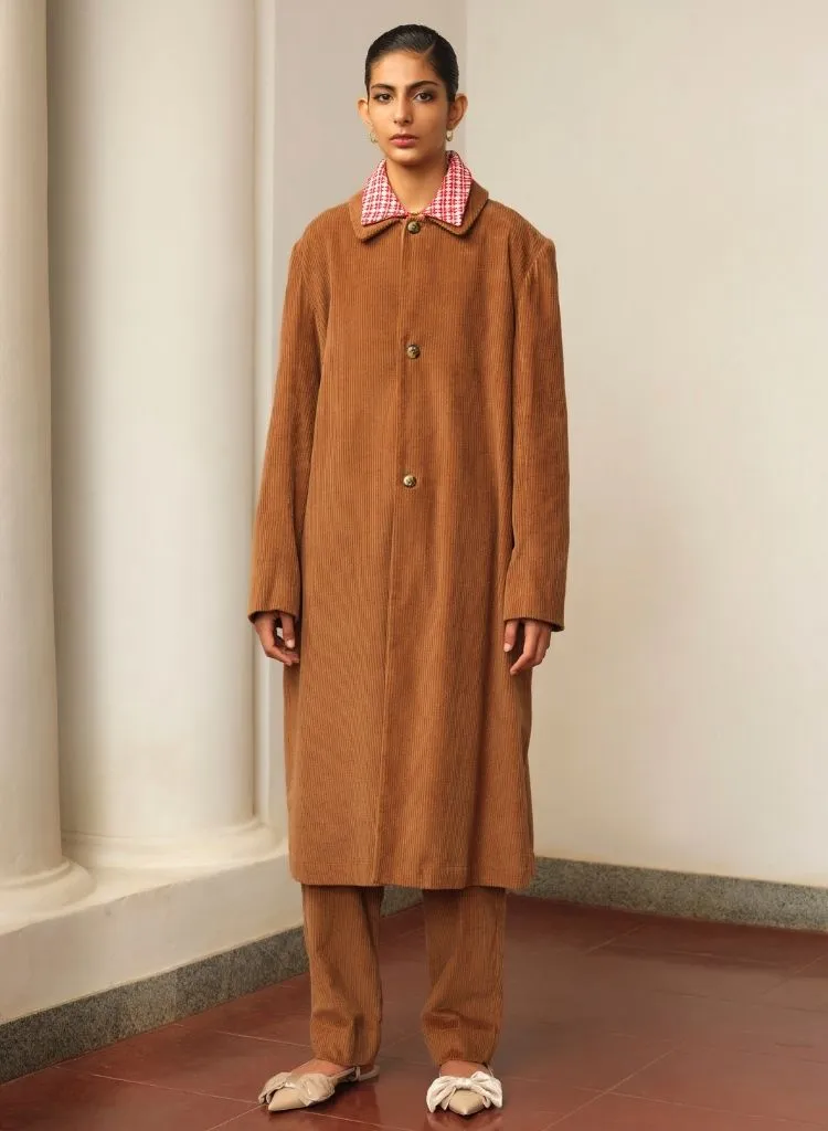 Corduroy Long Coat Set