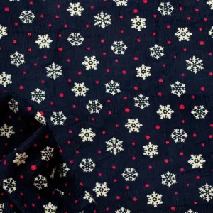 Cotton Corduroy Prints Design 13 Snowflage on Navy