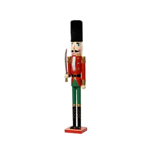 Decoris Pinewood Nutcracker with Faux Fur Hat 92cm - Red and Green