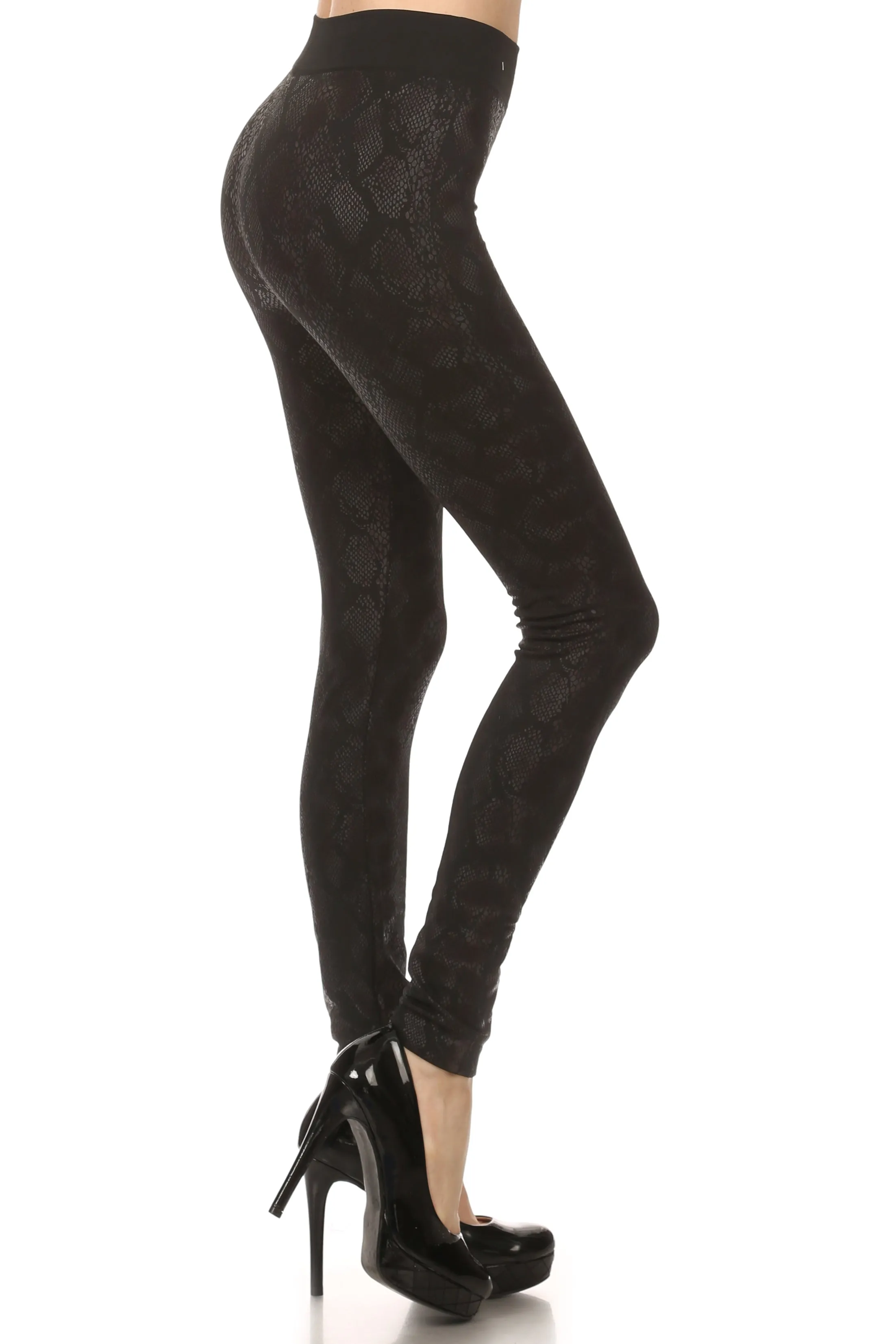 Embossed Textured Fleece Lined Leggings