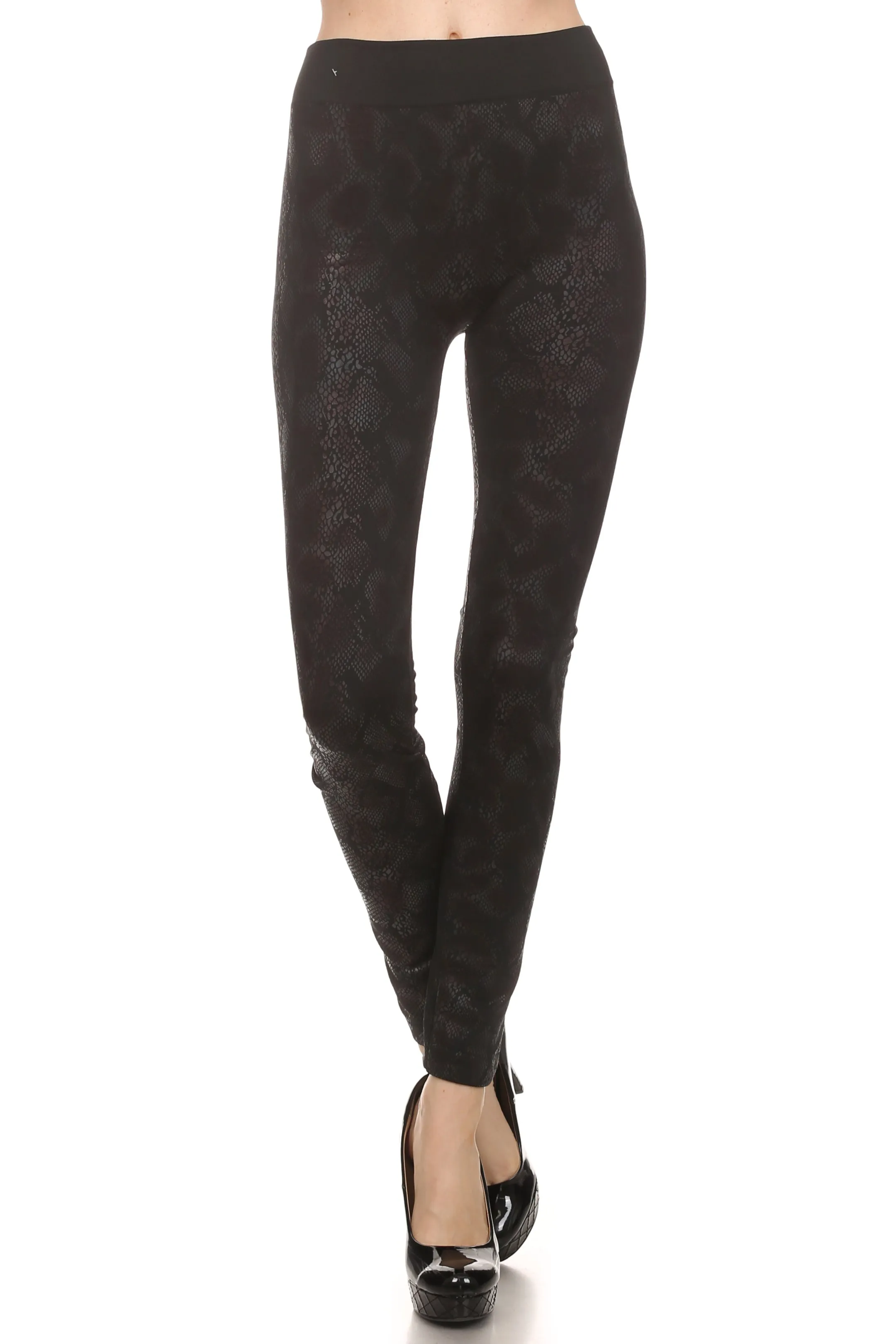 Embossed Textured Fleece Lined Leggings