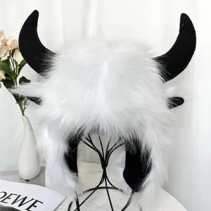 Faux Fur Bull Horns Hat