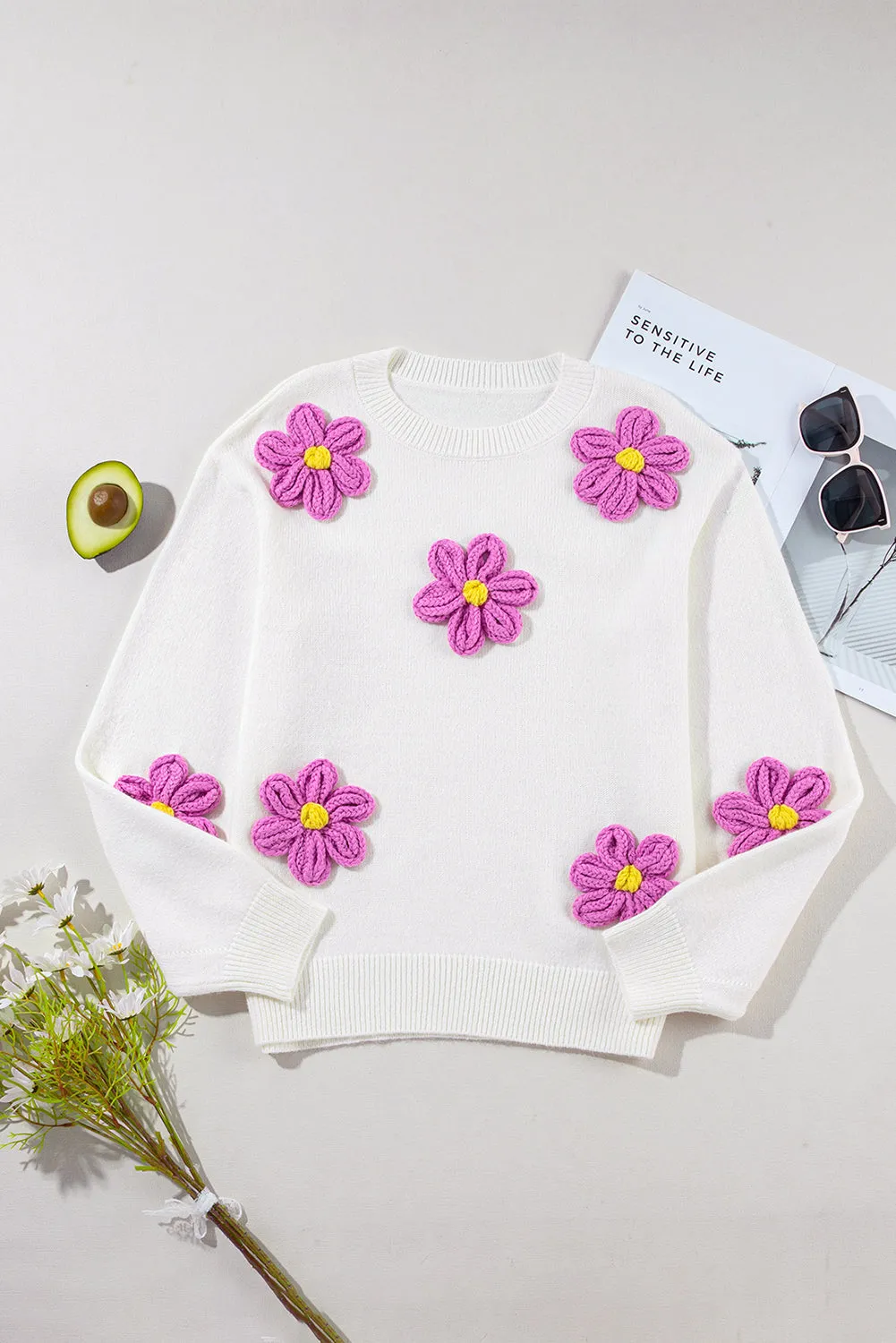 Floral Crochet Chunky Knit Sweater