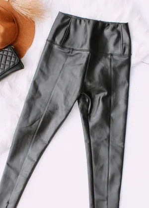 Gigi Slit Vegan Leather Leggings | Black