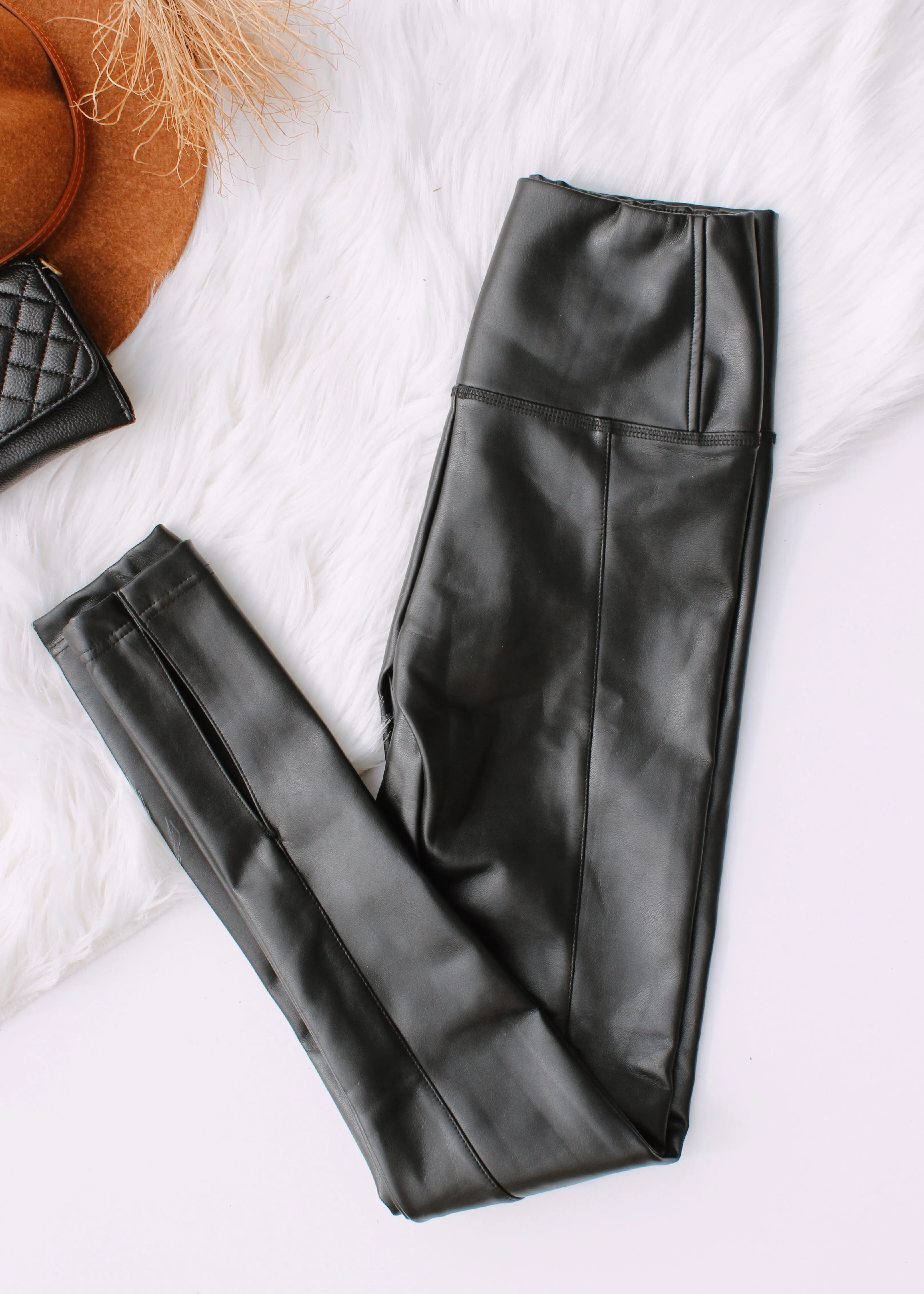 Gigi Slit Vegan Leather Leggings | Black