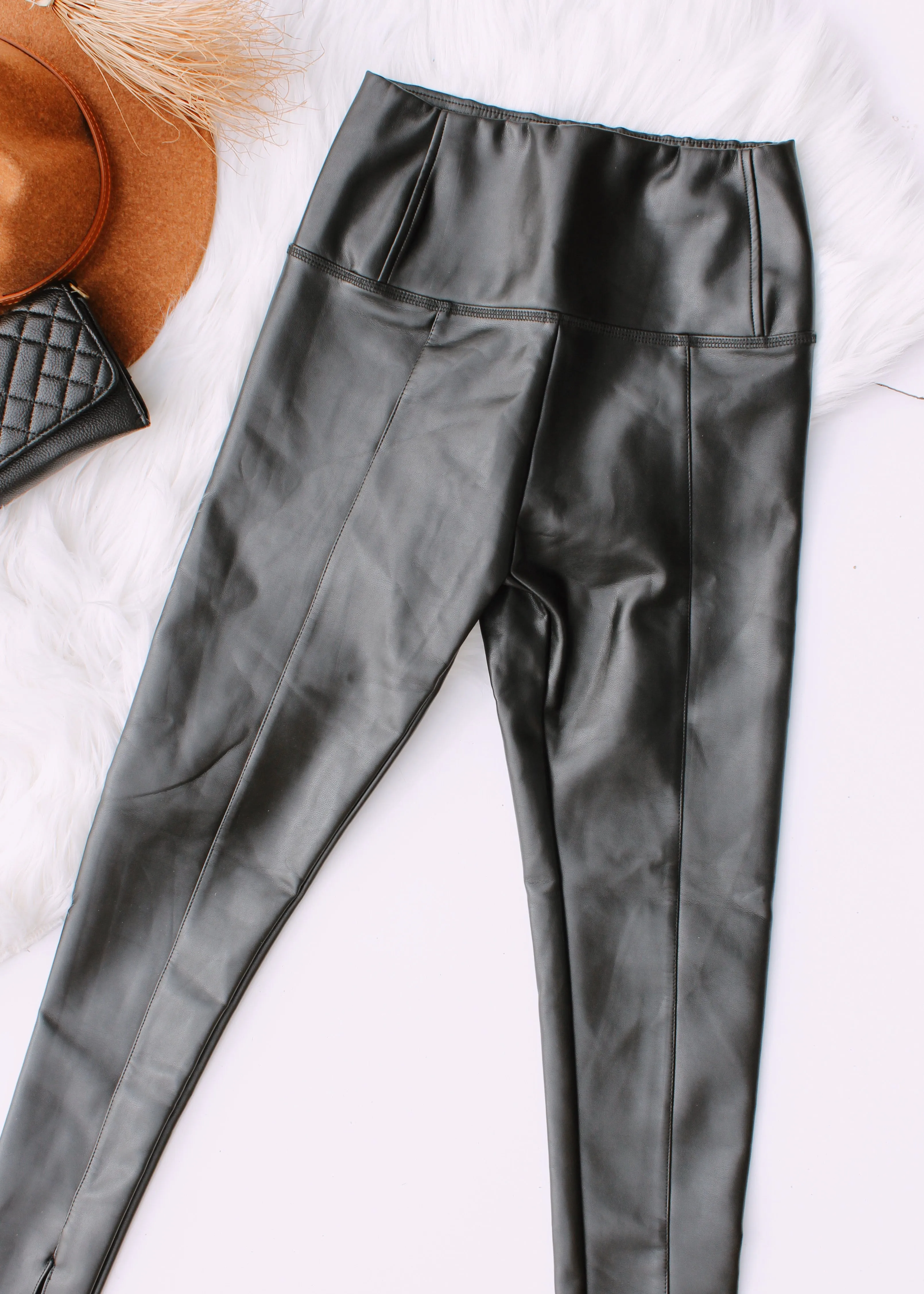 Gigi Slit Vegan Leather Leggings | Black