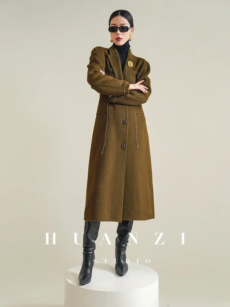 Huanzi  new high-end color waist sheep wool double-sided woolen coat- JJ