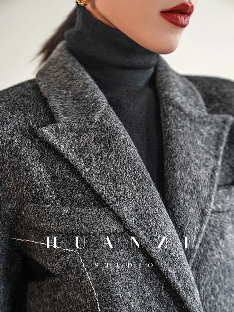 Huanzi  new high-end color waist sheep wool double-sided woolen coat- JJ