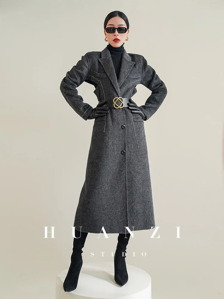 Huanzi  new high-end color waist sheep wool double-sided woolen coat- JJ