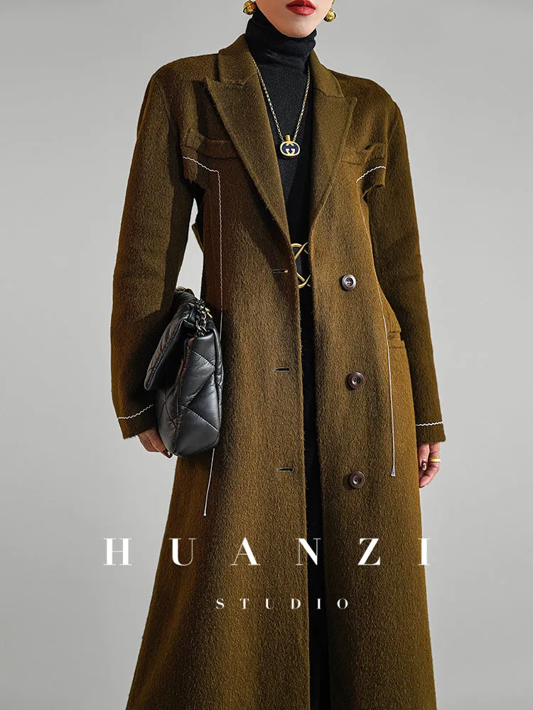 Huanzi  new high-end color waist sheep wool double-sided woolen coat- JJ