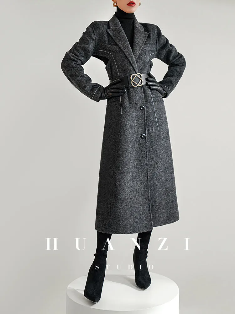 Huanzi  new high-end color waist sheep wool double-sided woolen coat- JJ