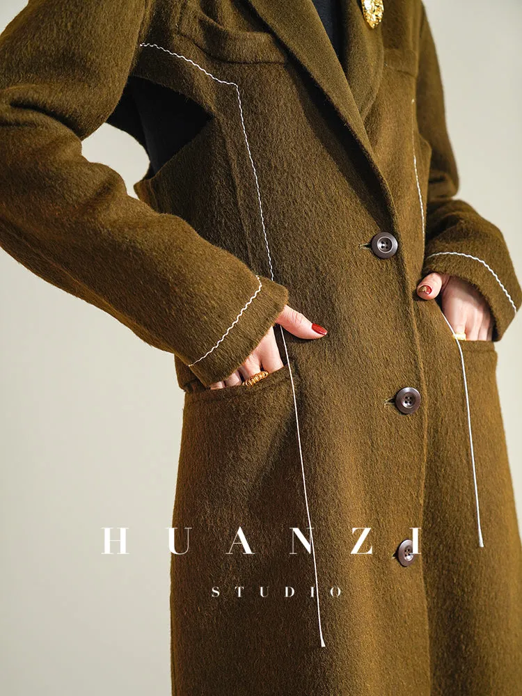 Huanzi  new high-end color waist sheep wool double-sided woolen coat- JJ