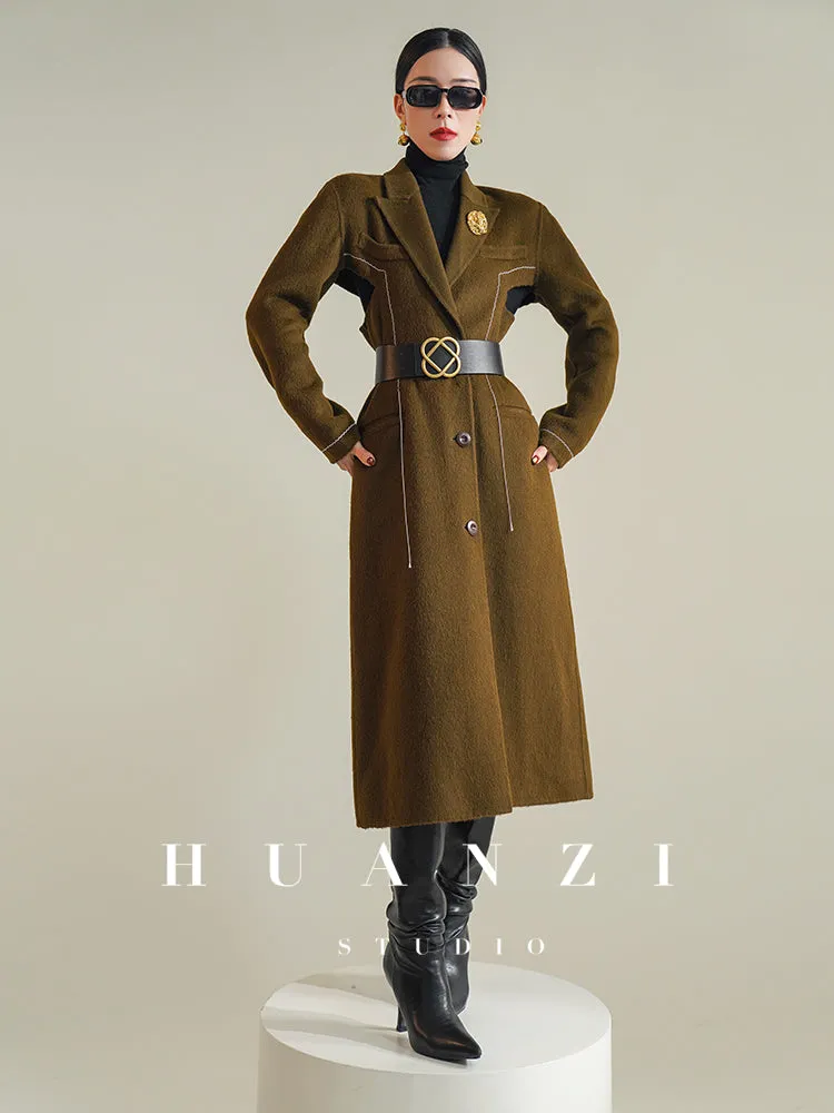 Huanzi  new high-end color waist sheep wool double-sided woolen coat- JJ