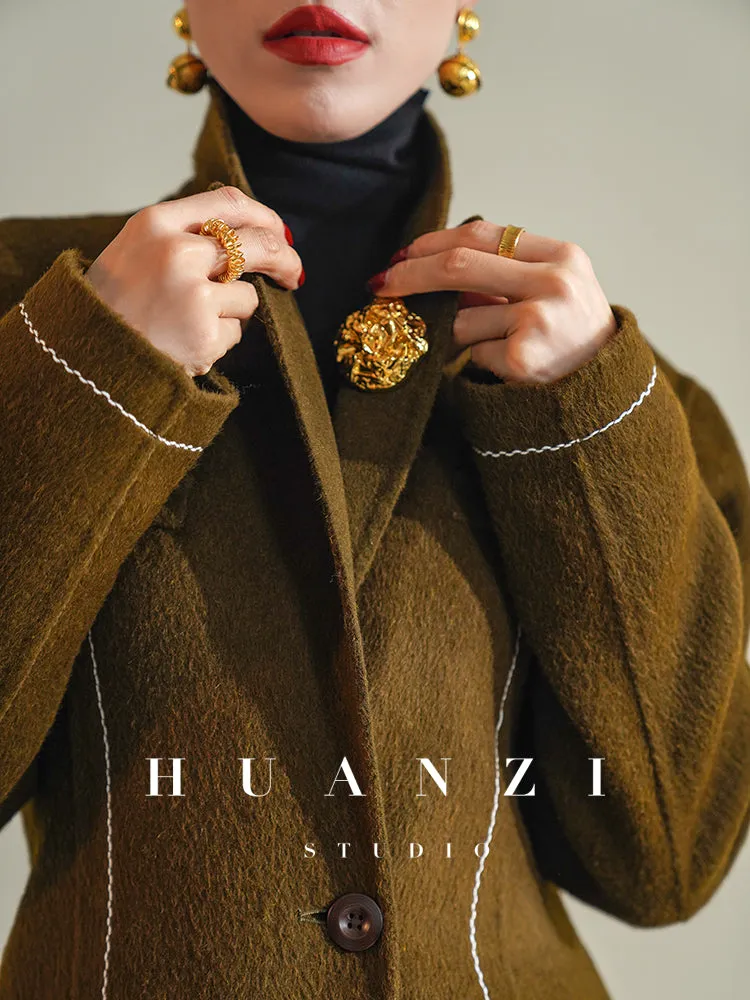 Huanzi  new high-end color waist sheep wool double-sided woolen coat- JJ