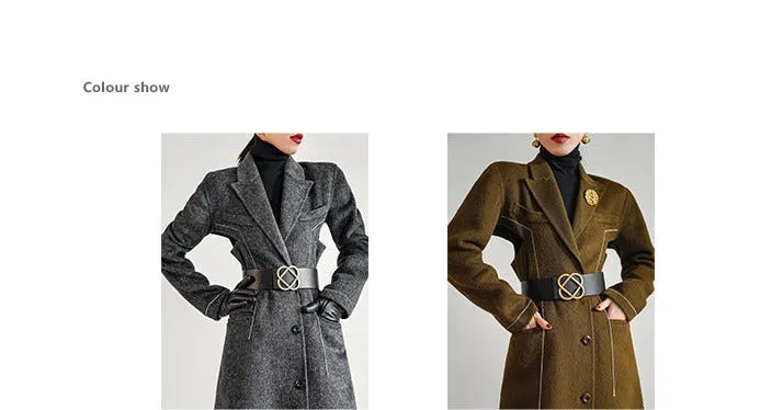 Huanzi  new high-end color waist sheep wool double-sided woolen coat- JJ