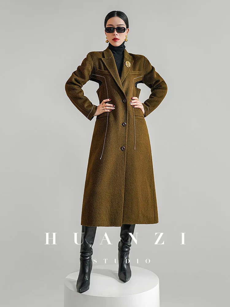 Huanzi  new high-end color waist sheep wool double-sided woolen coat- JJ