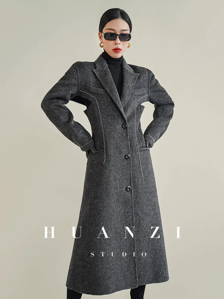 Huanzi  new high-end color waist sheep wool double-sided woolen coat- JJ