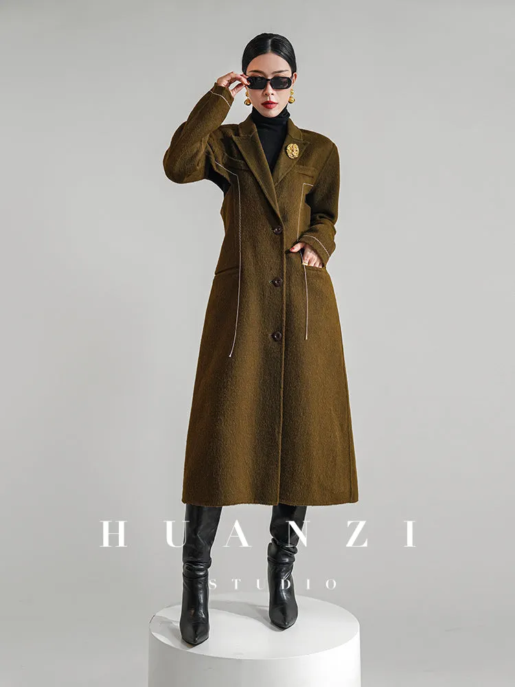 Huanzi  new high-end color waist sheep wool double-sided woolen coat- JJ