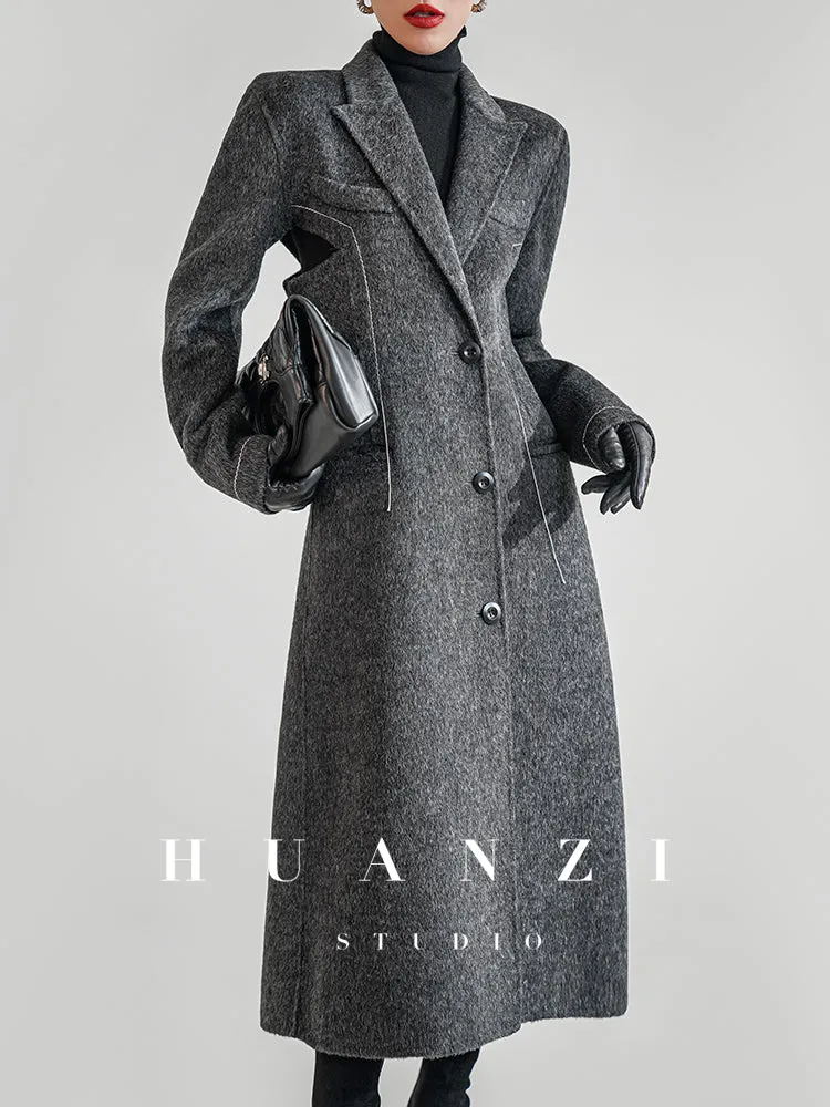 Huanzi  new high-end color waist sheep wool double-sided woolen coat- JJ