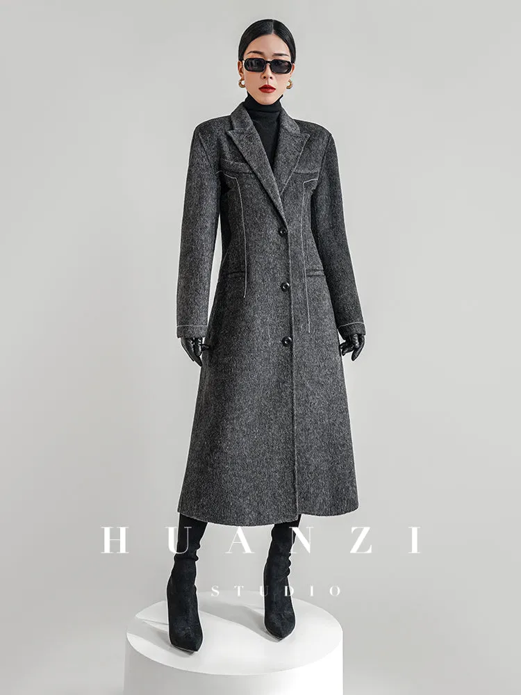 Huanzi  new high-end color waist sheep wool double-sided woolen coat- JJ