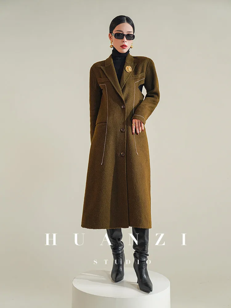 Huanzi  new high-end color waist sheep wool double-sided woolen coat- JJ