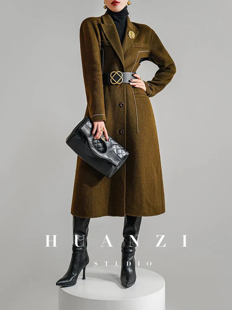 Huanzi  new high-end color waist sheep wool double-sided woolen coat- JJ